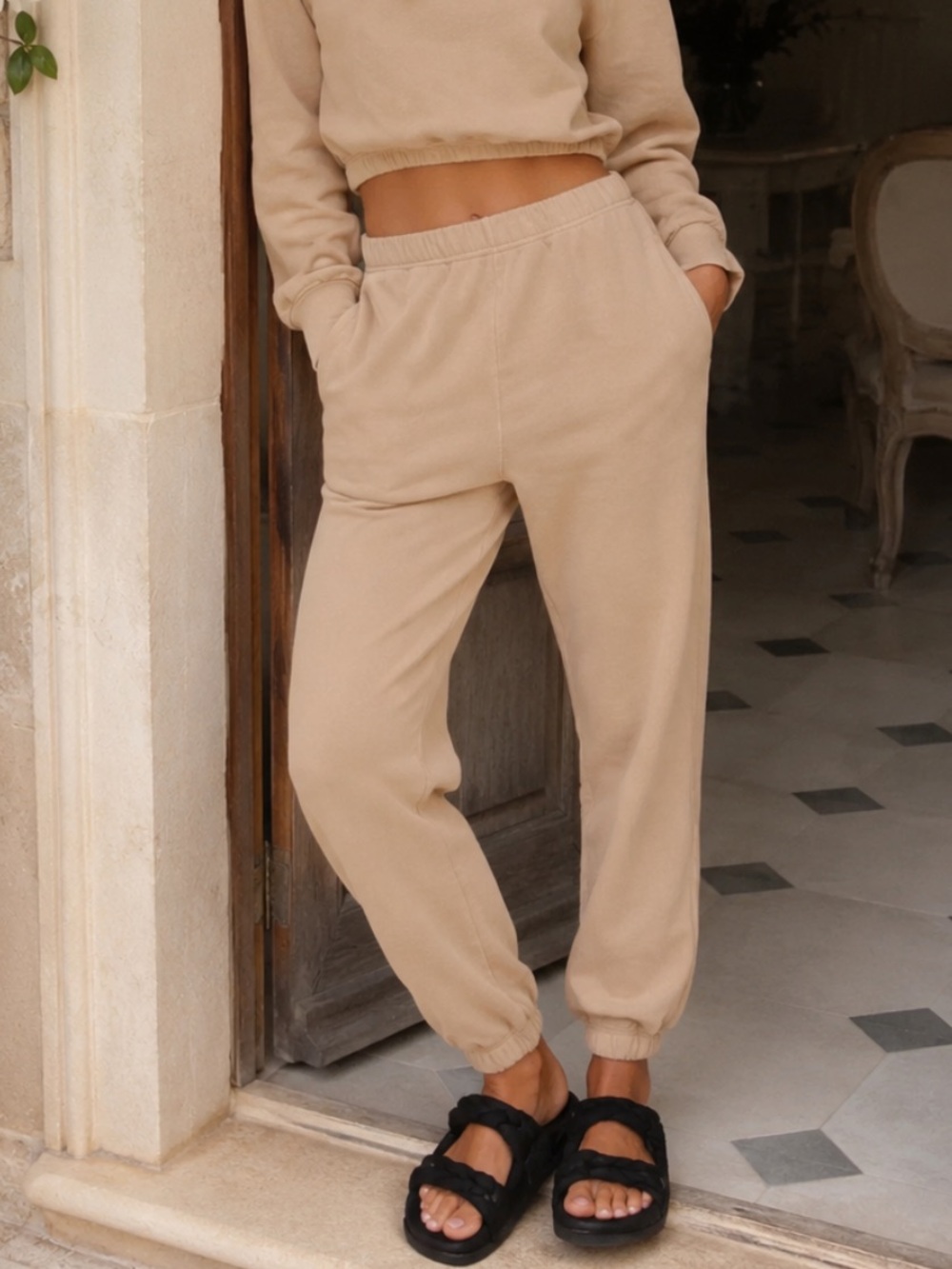 REDONE x Hanes Classic 80s Sweatpants Drawstring Joggers in Faded Khaki